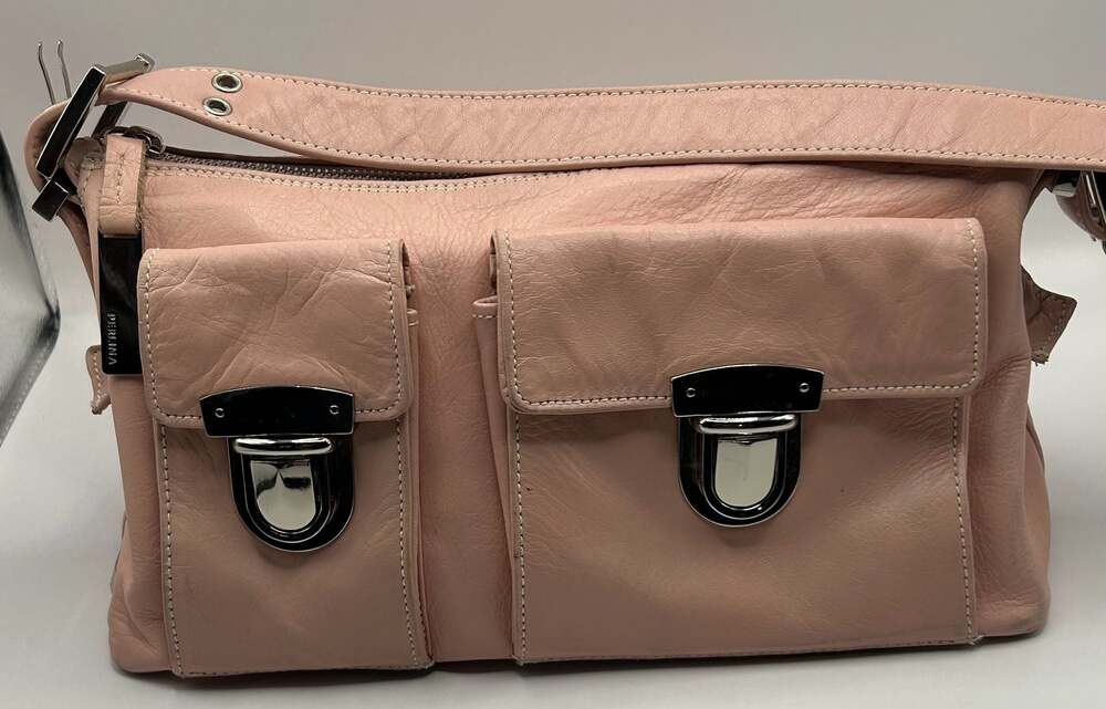 Perlina Pink Pebble Leather Multi-Pocket Shoulder Bag